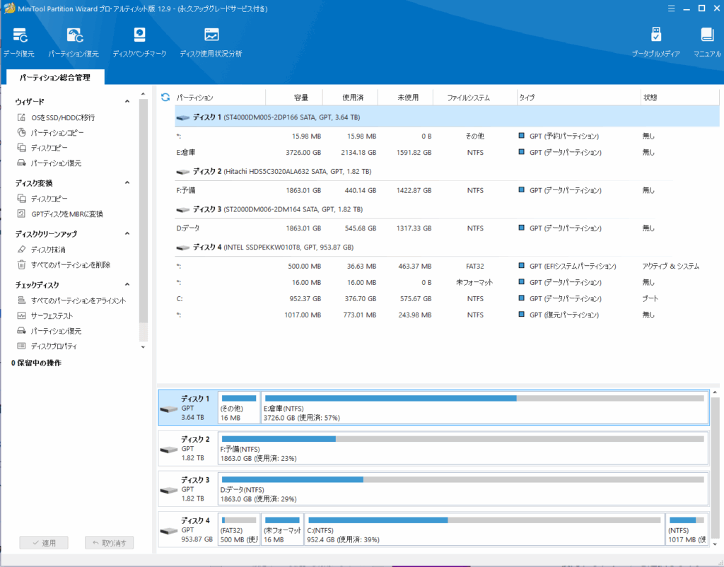 MiniTool Partition Wizardメイン画面