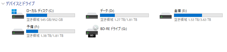 自PCのディスク構成UI