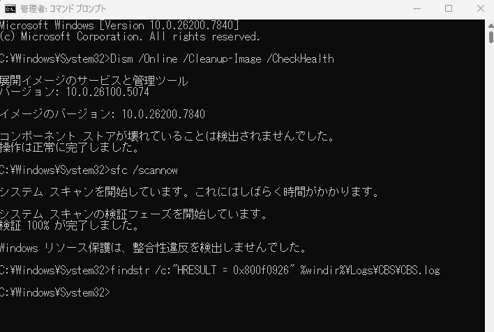 cmdでのチェック結果の画像