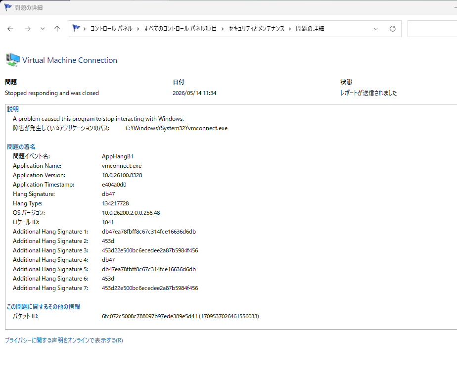 バーチャルマシンエラー